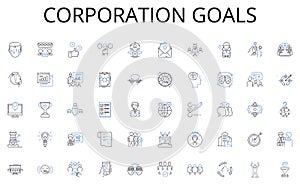 Corporation goals line icons collection. Attitudes, Conformity, Persuasion, Prejudice, Stereotypes, Self-esteem, Empathy