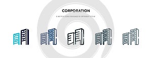 Corporation icon in different style vector illustration. two colored and black corporation vector icons designed in filled,