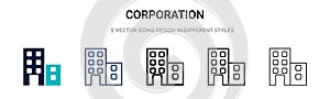 Corporation icon in filled, thin line, outline and stroke style. Vector illustration of two colored and black corporation vector