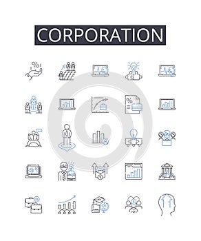 Corporation line icons collection. dventure, exploration, wilderness, nature, outdoors, hiking, travel vector and linear