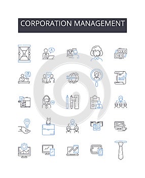 Corporation management line icons collection. Thriving, Flourish, Blossoming, Prosperity, Success, Growth, Abundance