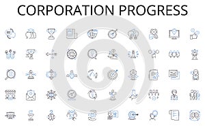 Corporation progress line icons collection. ollaboration, Teamwork, Cooperation, Partnership, Unity, Alliance, Synergy