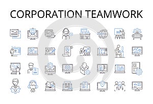 Corporation teamwork line icons collection. Partnership collaboration, Unity harmony, Alliance cooperation, Group effort
