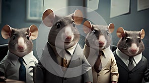 Corporation workers symbol mouse rat in business suit. Team. Generative AI