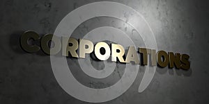 Corporations - Gold text on black background - 3D rendered royalty free stock picture