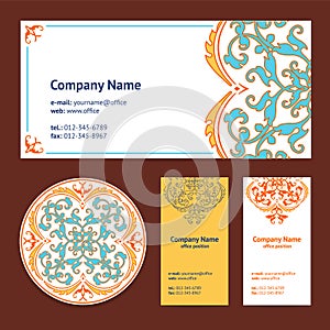 Corporative Business Cards Design Set and Envelope with Beer Mat with Turkish Ornament photo