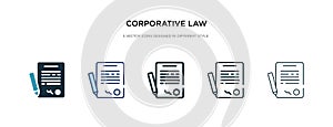 Corporative law icon in different style vector illustration. two colored and black corporative law vector icons designed in filled photo