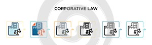 Corporative law vector icon in 6 different modern styles. Black, two colored corporative law icons designed in filled, outline, photo