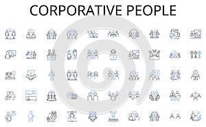 Corporative people line icons collection. Query, Indexing, Ranking, Search, Retrieval, Database, Algorithm vector and