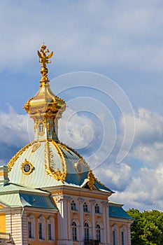 Corps under Coat of Arms of Grand Palace in Peterhof in St. Petersburg, Russia