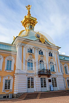 Corps under Coat of Arms of Grand Palace in Peterhof in St. Petersburg, Russia