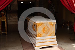 The corpse in the coffin is prepare in the cremate, religious ritual for the cremate in Thailand
