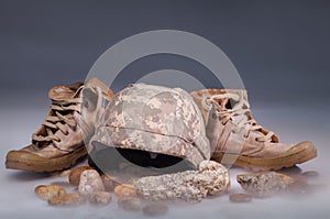 Corpses in military uniform on ice smoke