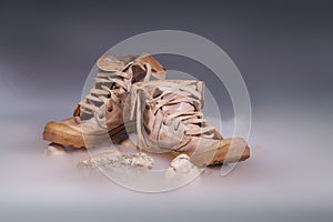 Corpses in military uniform on ice smoke