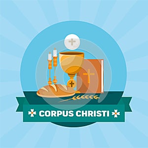Corpus Christi Catholic religious holiday greeting card, vector illustration of template for your Corpus Christi design photo