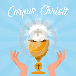 Corpus Christi Catholic religious holiday greeting card, vector illustration of template for your Corpus Christi design photo