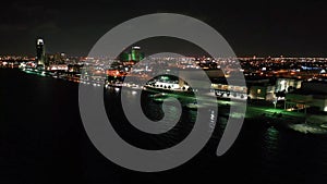 Corpus Christi at Night, Aerial Flying, Corpus Christi Bay, Downtown, Texas