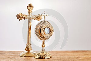 Corpus christi. Ostensory for worship for Catholic church ceremony.