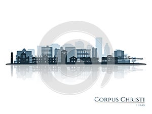Corpus Christi skyline silhouette with reflection.