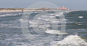 Corpus Christi Texas sandy beach coast from ocean 4K