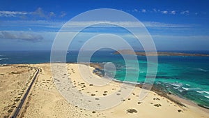 Corralejo beach and view of Lobos island. Fuerteventura,Canaries
