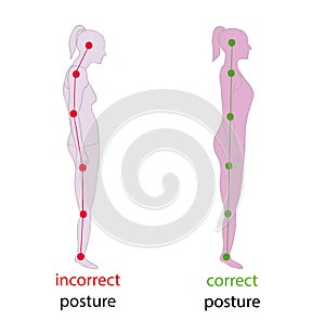 Correct alignment of human body in standing posture for good personality and healthy of spine and bone. Health care and medical il