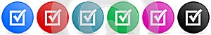 Correct, check box vector icons, set of circle gradient buttons in 6 colors options for webdesign and mobile applications