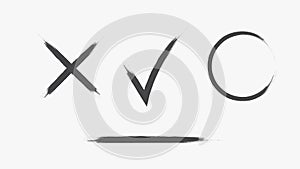 Correct, cross, and circle icon brush effect. Doodle check marks. hand drawn checkbox, examination mark and checklist marks. True