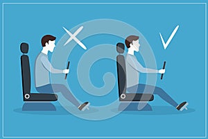 Correct and Incorrect Driving Position Flat Set. Vector