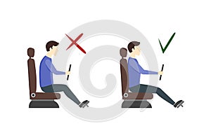 Correct and Incorrect Driving Position Flat Set. Vector