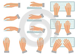 correct and incorrect hand position for use keyboard and holding mouse