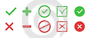 Correct and incorrect icons. True and false signs. Vector