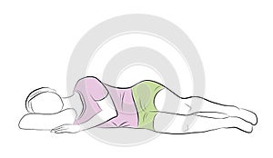 Correct and incorrect sleeping position on her side. vector illustration.