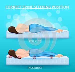 Correct Spine Sleeping Position Vector Banner