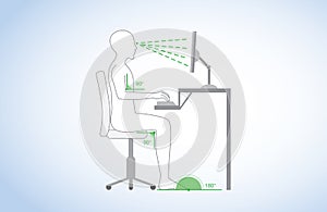 Correct posture and body angle in sitting working