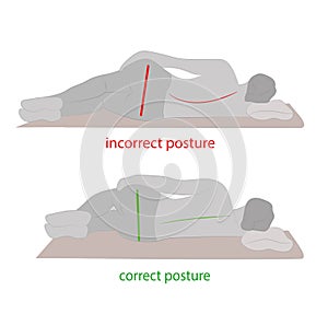 Correct posture during sleep. vector illustration