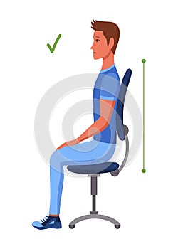 Correct sitting position. Good sitting posture. Vector illustration in flat style isolated for white background
