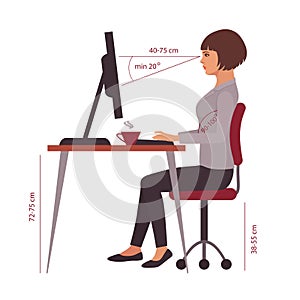 Correct sitting position, office desk posture