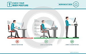 Correct sitting posture at desk photo