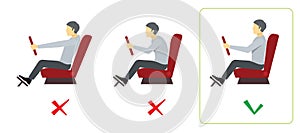 Correct spine posture for driver. Vector infographics