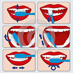 Correct tooth brushing vector infographics