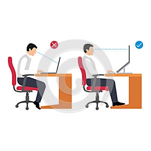 Correct working position people flat vector illustration