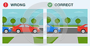 Correct and wrong parking. Do not park on or across a driveway or prevent access to a property.