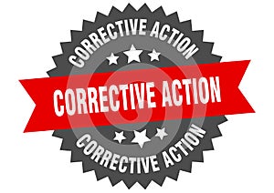 corrective action sign. corrective action round isolated ribbon label.