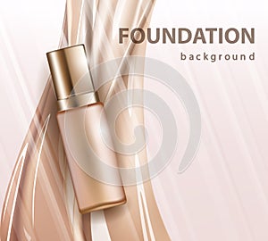 Corrector,Foundation ads template, 3D illustration of the product with a liquid base spray texture in the air. Vector