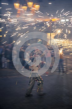 Correfoc performance by the devils or Diables in Catalonia, Spain