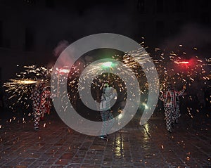 Correfocs fire runs - essential part of traditional catalan performance.