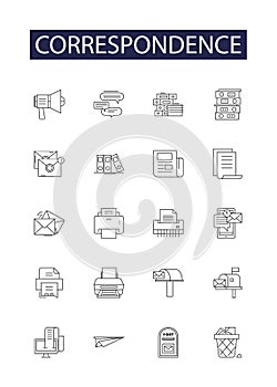 Correspondence line vector icons and signs. Exchange, Communications, Mail, Emails, Notes, Replies, Reports, Inquiries photo