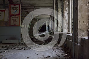 Corridor in an abandoned school in Pripyat