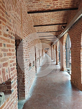 The corridor of andaman cellular jail without people.